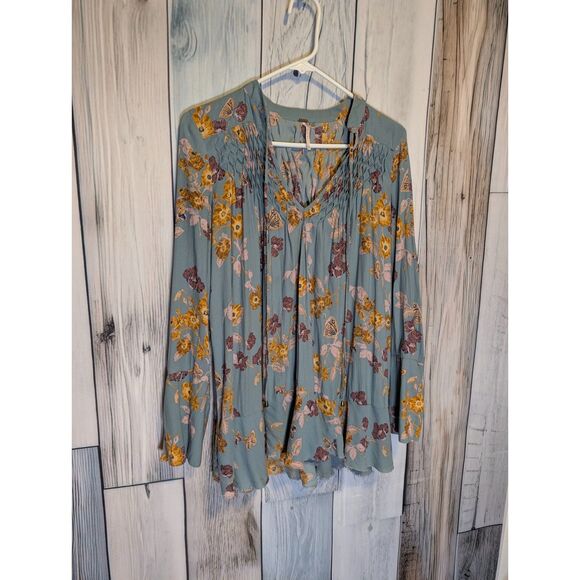 Free People Long Sleeve Oversized Floral Boho Chic Tunic Top Size XS Hippie - Picture 2 of 6